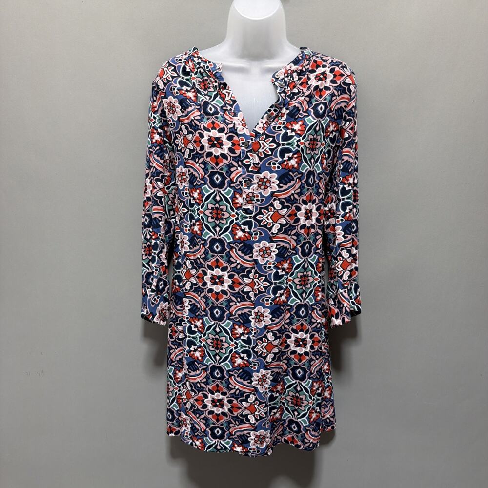 Ann Taylor LOFT Long Sleeve Stained Glass Shirtdress Shirt Dress Size Medium - Picture 2 of 8